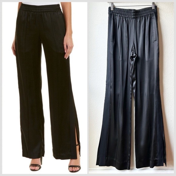 JONATHAN SIMKHAI Black Stitch Satin Pants With Side Slits Sz 2